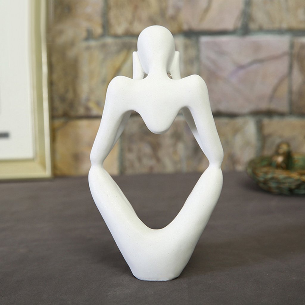Thinker Statue & Sculpture – Sandstone Resin Abstract Figurine, Home & Office Decor, Housewarming Gift, Desktop Ornament (White Small & Black Focus Variants)