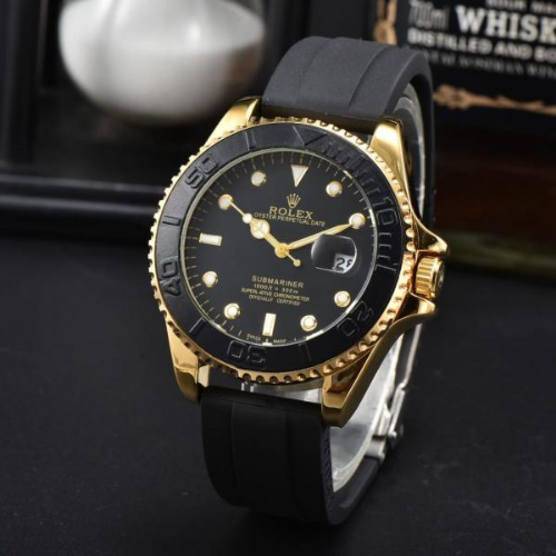 Yacht-Master Style Luxury Men’s Watch – Gold Case, Black Rubber Oysterflex Style Strap, Premium Inspired Sports Watch