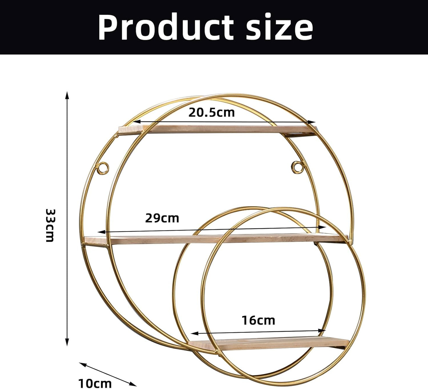 Metal 3 Tier Wall Hanging Shelf – Double Circle Decorative Wall Mounted Storage Rack, Space Saving Organizer for Bathroom Essentials