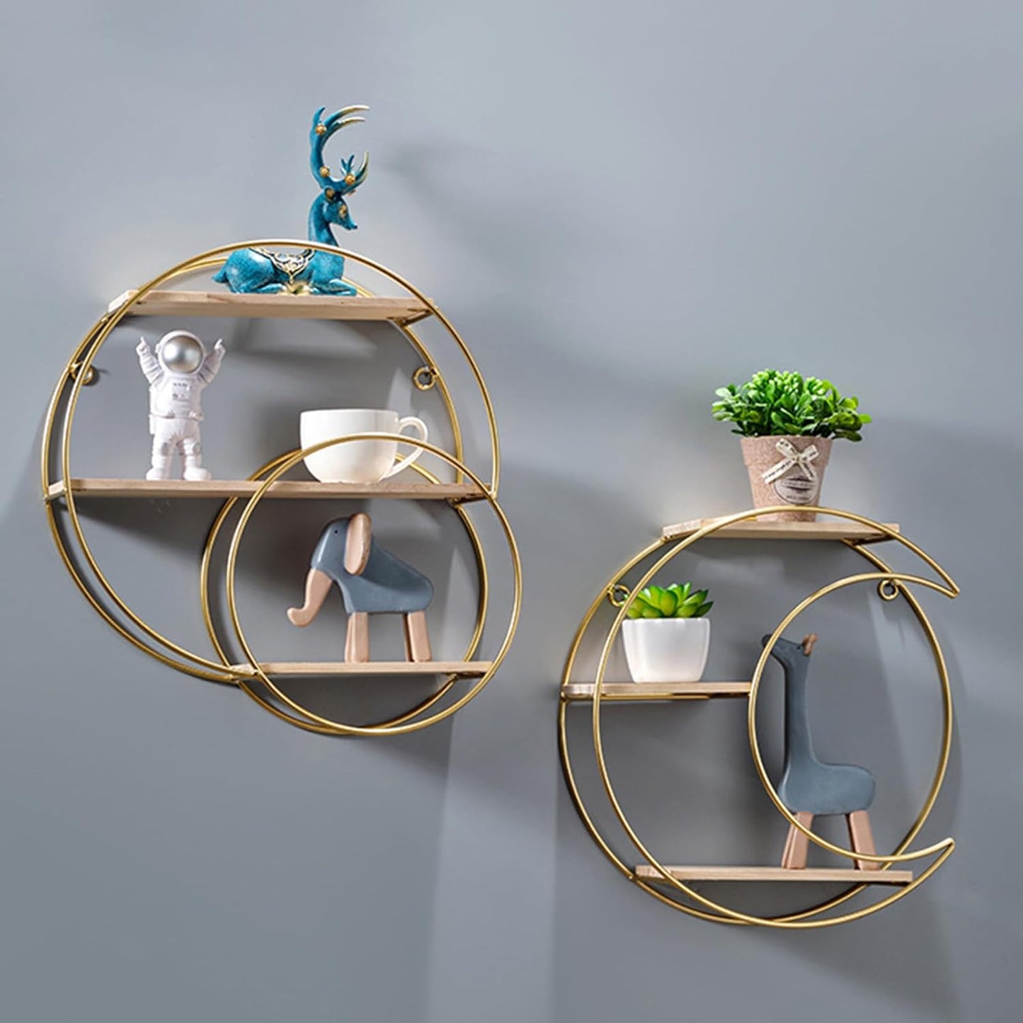 Metal 3 Tier Wall Hanging Shelf – Double Circle Decorative Wall Mounted Storage Rack, Space Saving Organizer for Bathroom Essentials