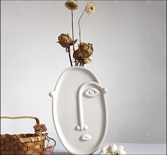 Modern Abstract Ceramic Vase – Human Face Design, Decorative Table Vase for Dried Flowers, Home & Wedding Gift