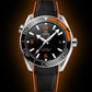 Ocean 600M Style Co-Axial Master Chronometer Watch – Black Dial, Orange Ceramic Bezel, Black & Orange Strap, Luxury Diver Men’s Watch